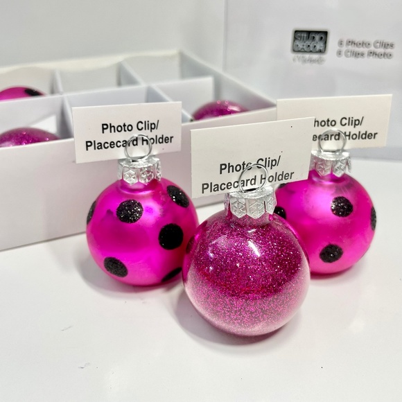 NIB Michaels Studio Decor Pink Glass Ornament Photo Clip/Placecard Holders - Picture 2 of 3